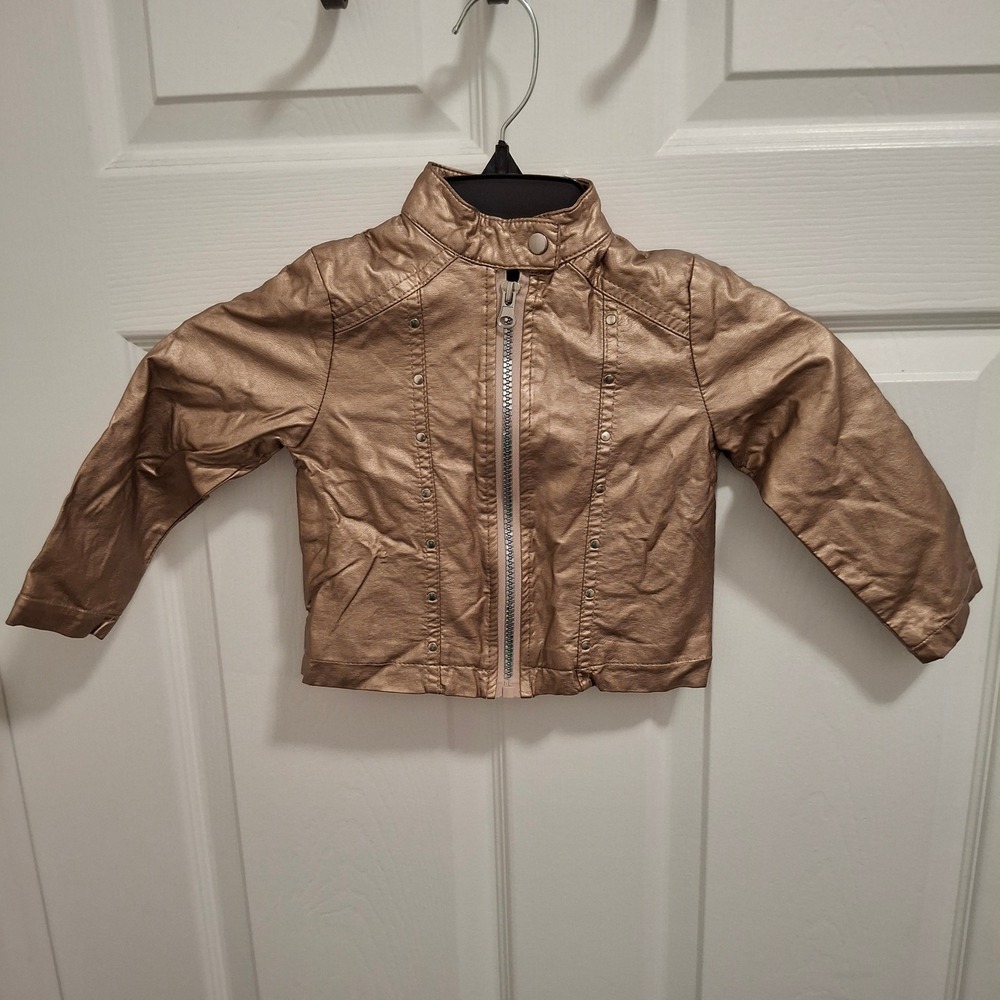 3/$15 Little Lass Baby Toddler Metallic Rose Gold Faux‎ Leather Moto Jacket 24M